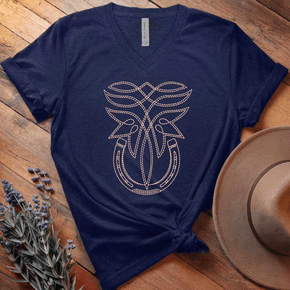 Stitching Horseshoe - V-neck - Navy