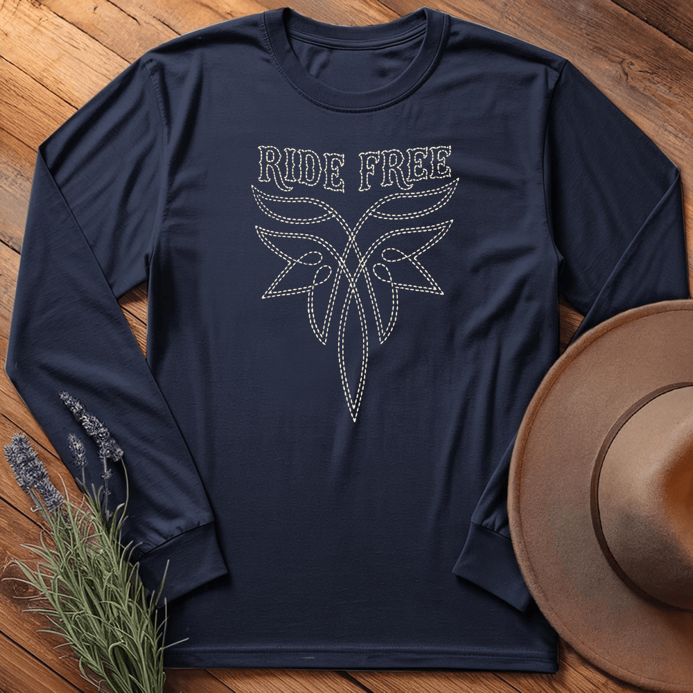 Stitching Ride Free - Long Sleeve - Navy