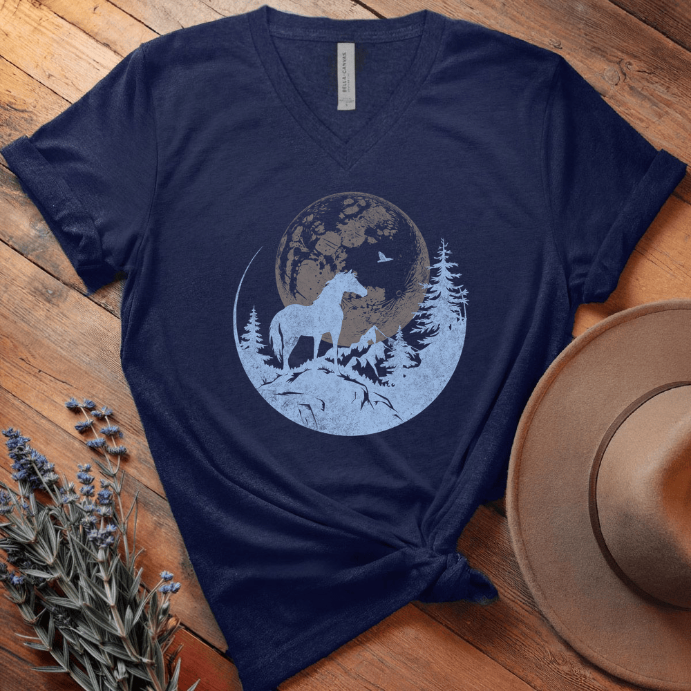 Horse and Full moon Art - V-neck - Navy