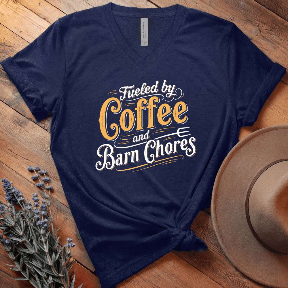 Fueled by Coffee and Barn Chores - V-neck - Navy