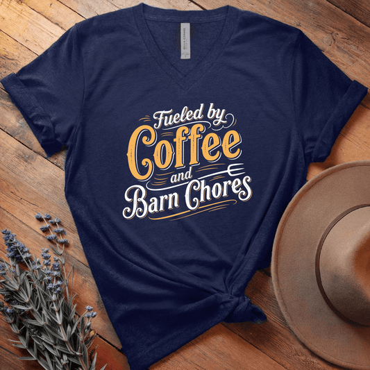 Fueled by Coffee and Barn Chores - V-neck - Navy
