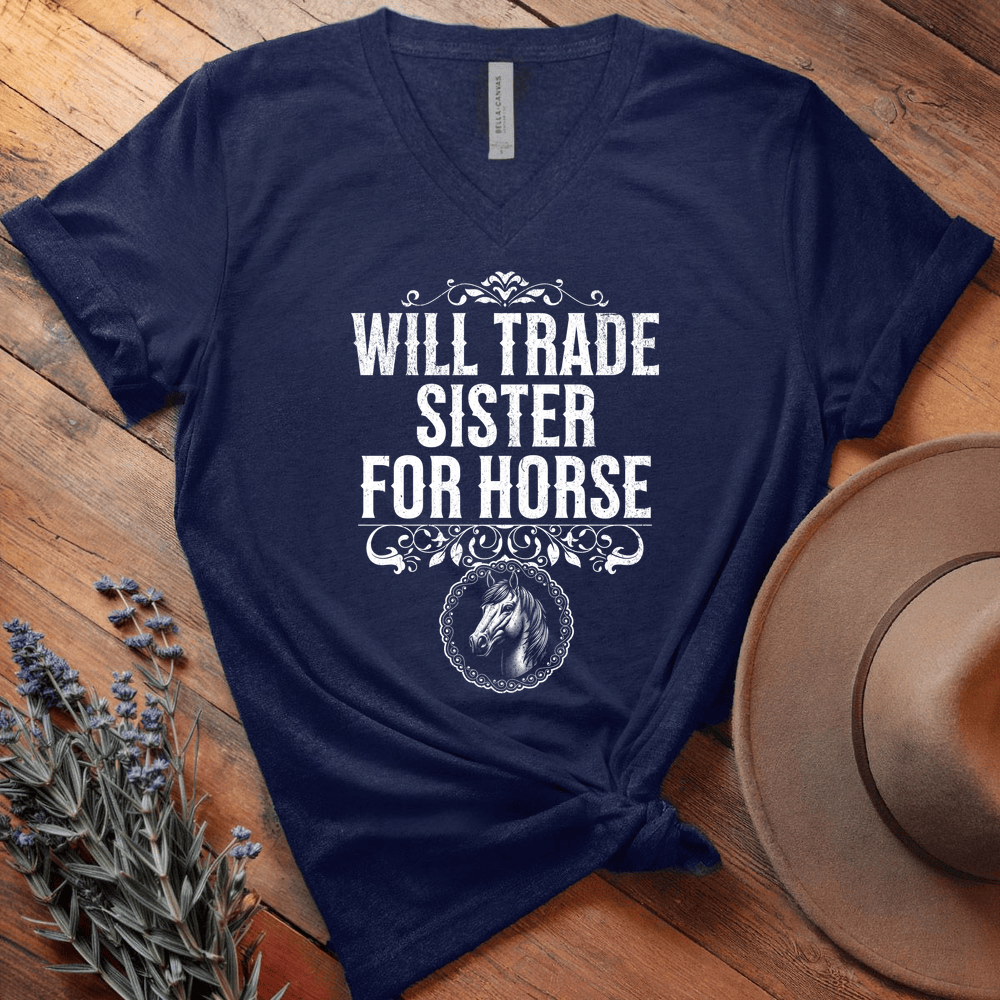 Will Trade Sister for Horse - V-neck - Navy