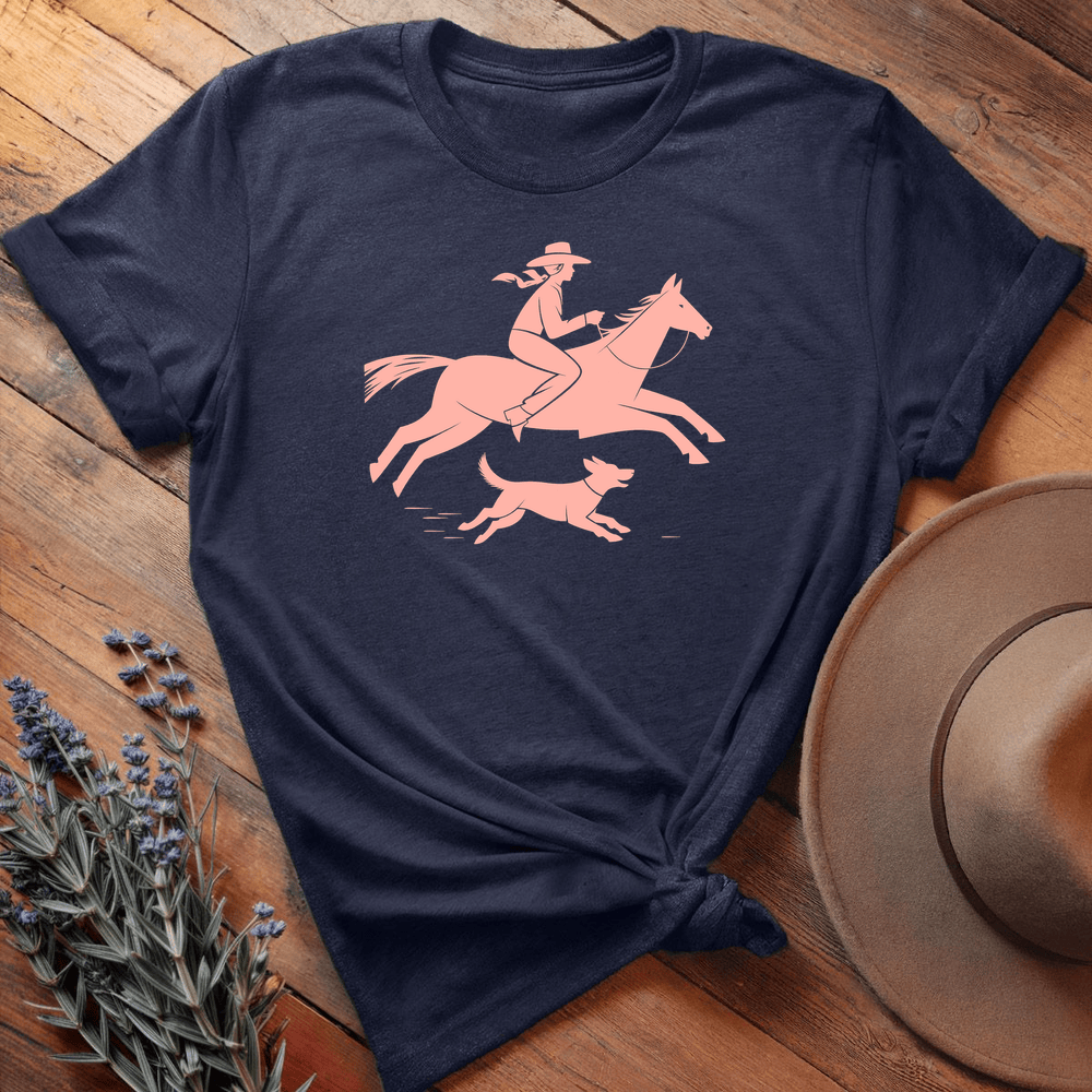 Cowgirl and dog - Premium Lightweight Tee - Navy