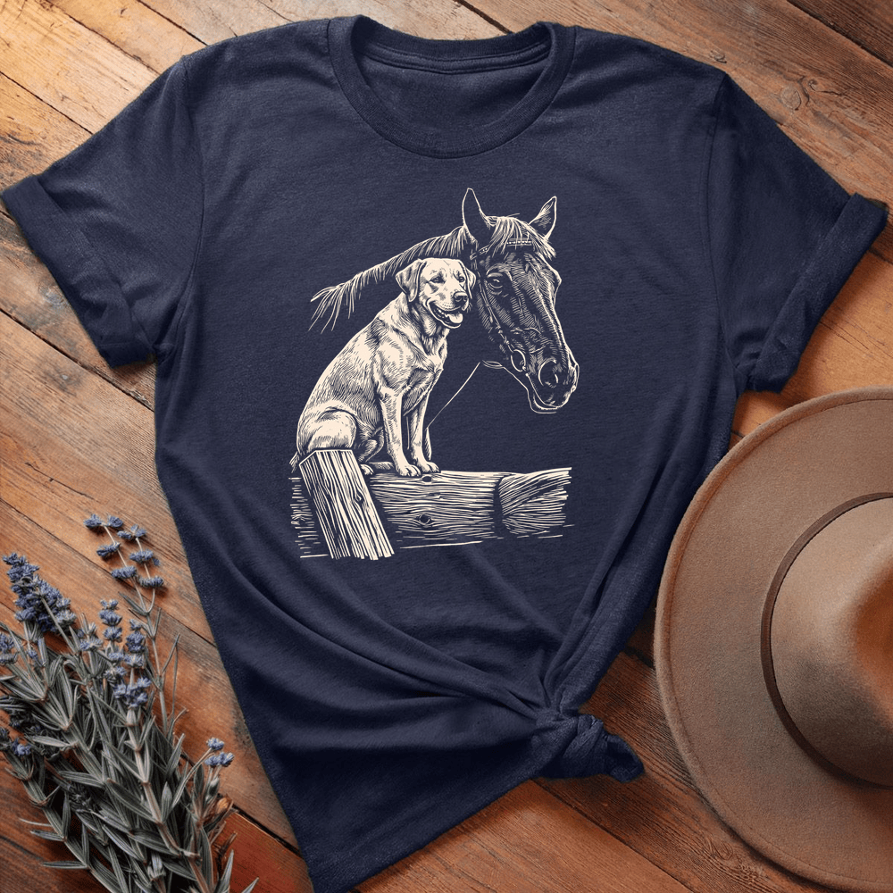 Horse & Labrador - Premium Lightweight Tee - Navy