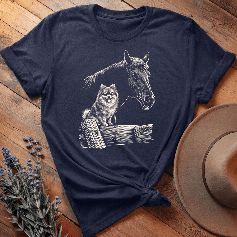 Horse & Pomeranian - Premium Lightweight Tee - Navy