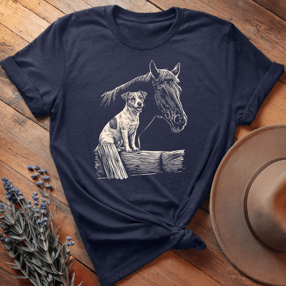 Horse & Jack Russel Terrier - Premium Lightweight Tee - Navy