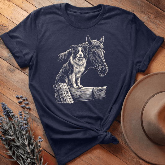 Horse & Border Collie - Premium Lightweight Tee - Navy