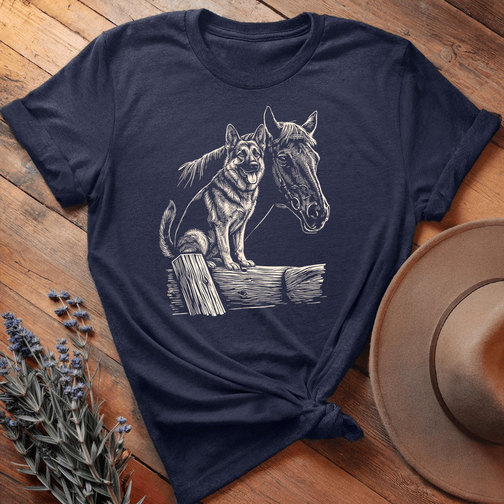 Horse &  German Shepherd - Premium Lightweight Tee - Navy