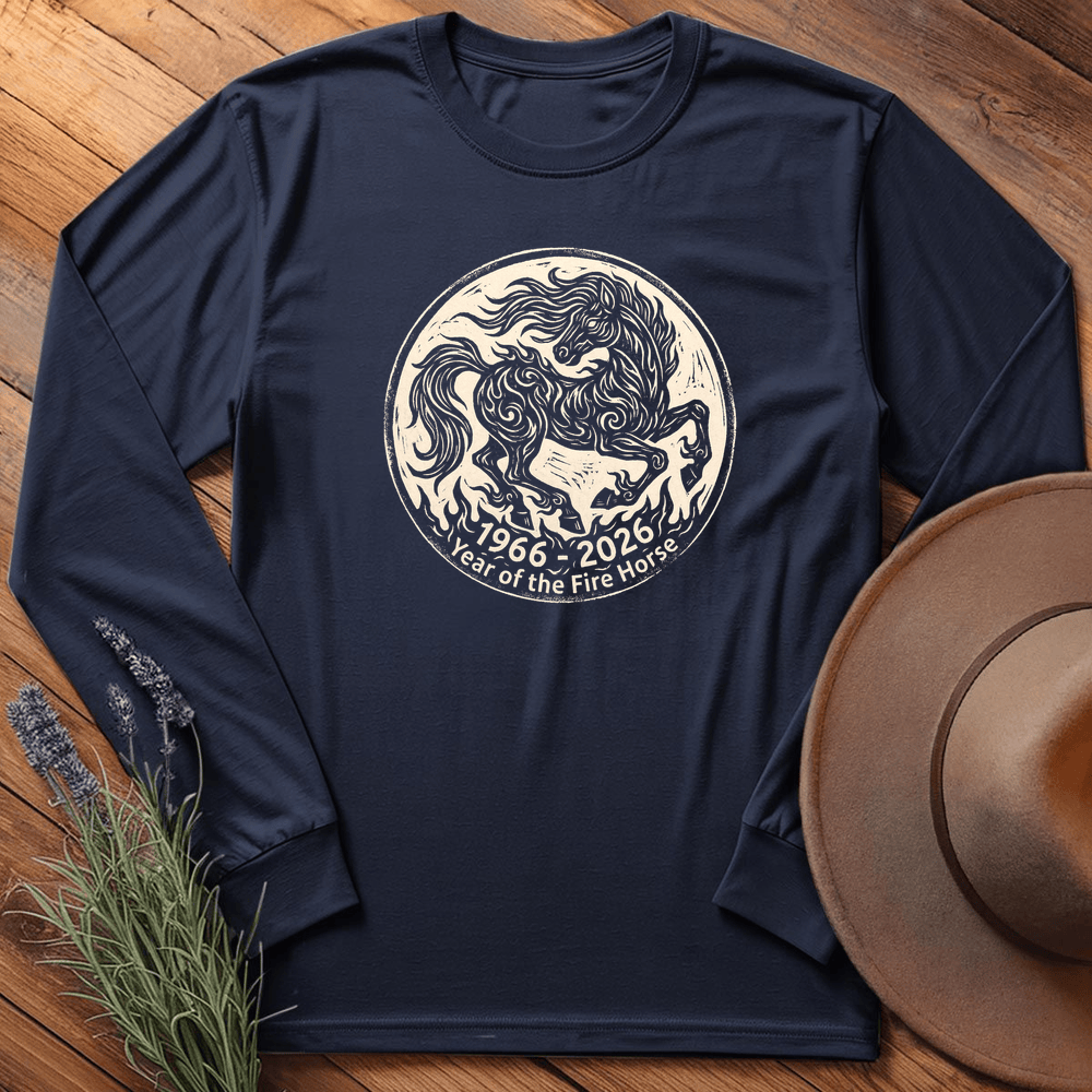 Year Of The Fire Horse 3 - Long Sleeve - Navy