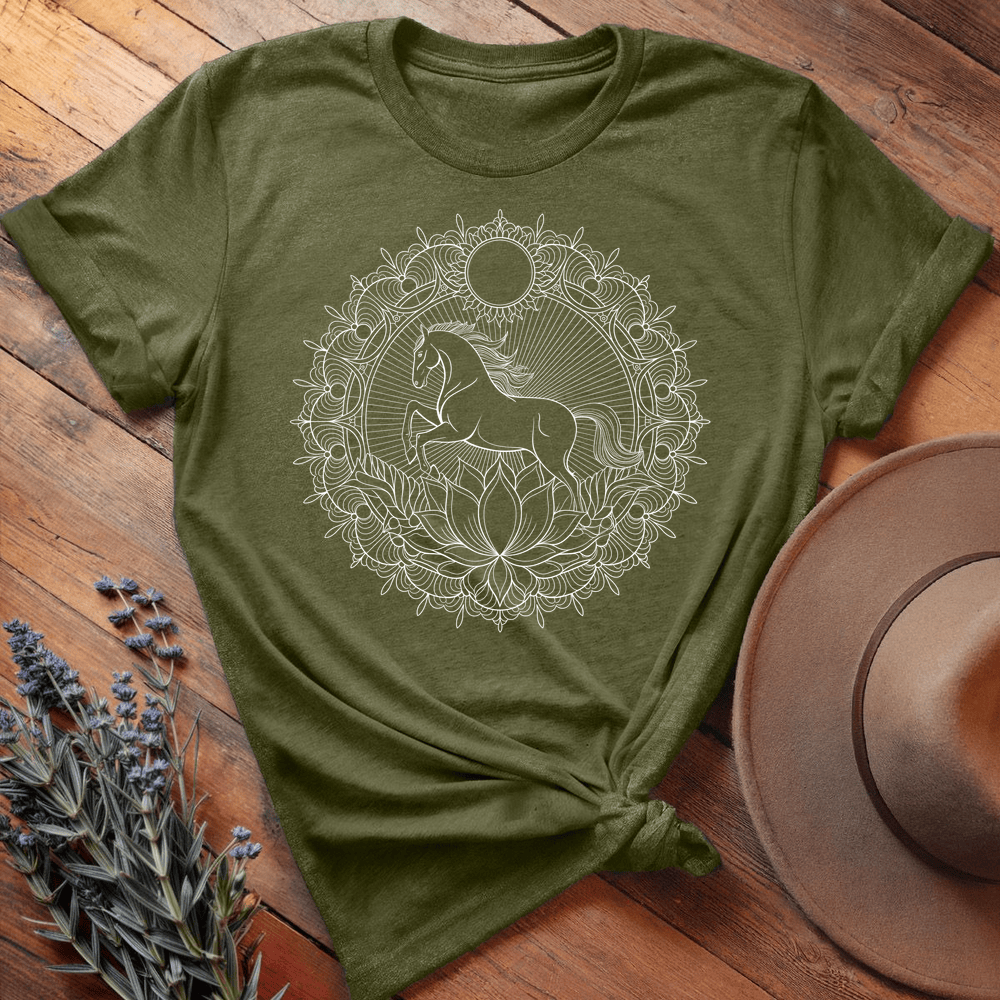 Mandala Horse T-shirt - Premium Lightweight Tee - Olive