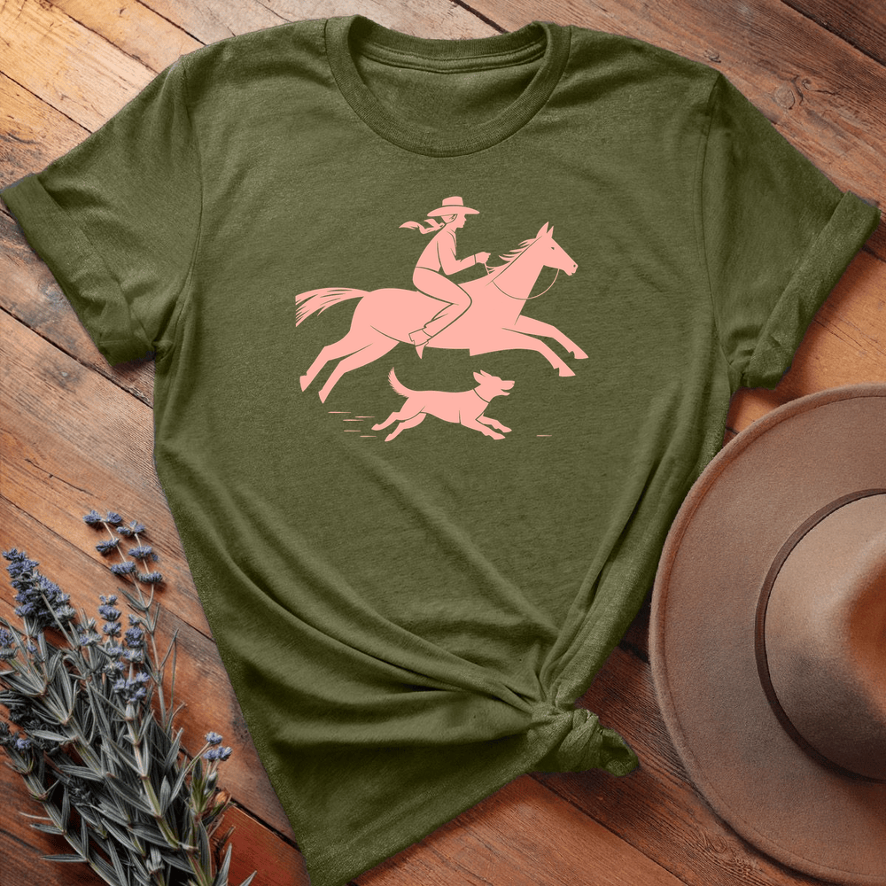 Cowgirl and dog - Premium Lightweight Tee - Olive