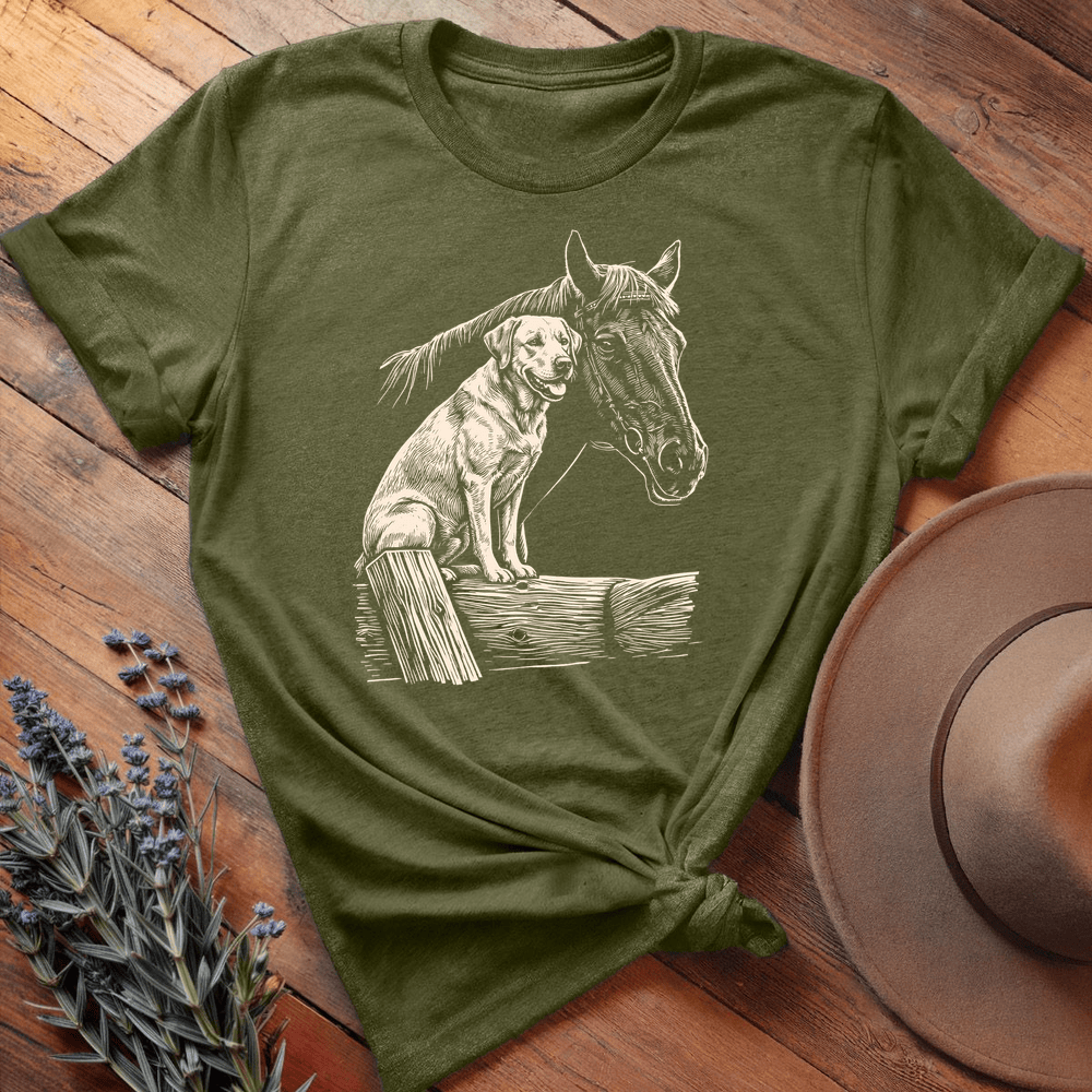 Horse & Labrador - Premium Lightweight Tee - Olive