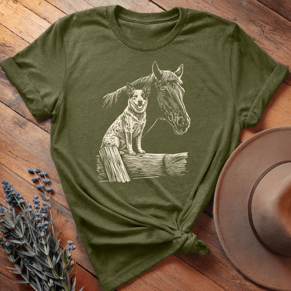 Horse & Australian Cattle - Premium Lightweight Tee - Olive