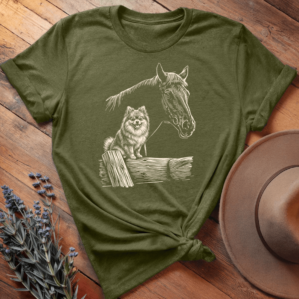 Horse & Pomeranian - Premium Lightweight Tee - Olive