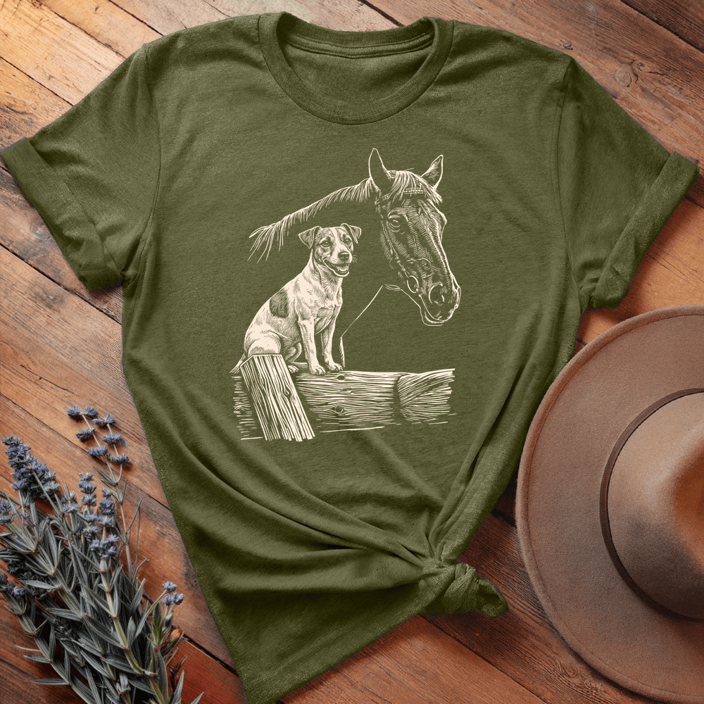 Horse & Jack Russel Terrier - Premium Lightweight Tee - Olive