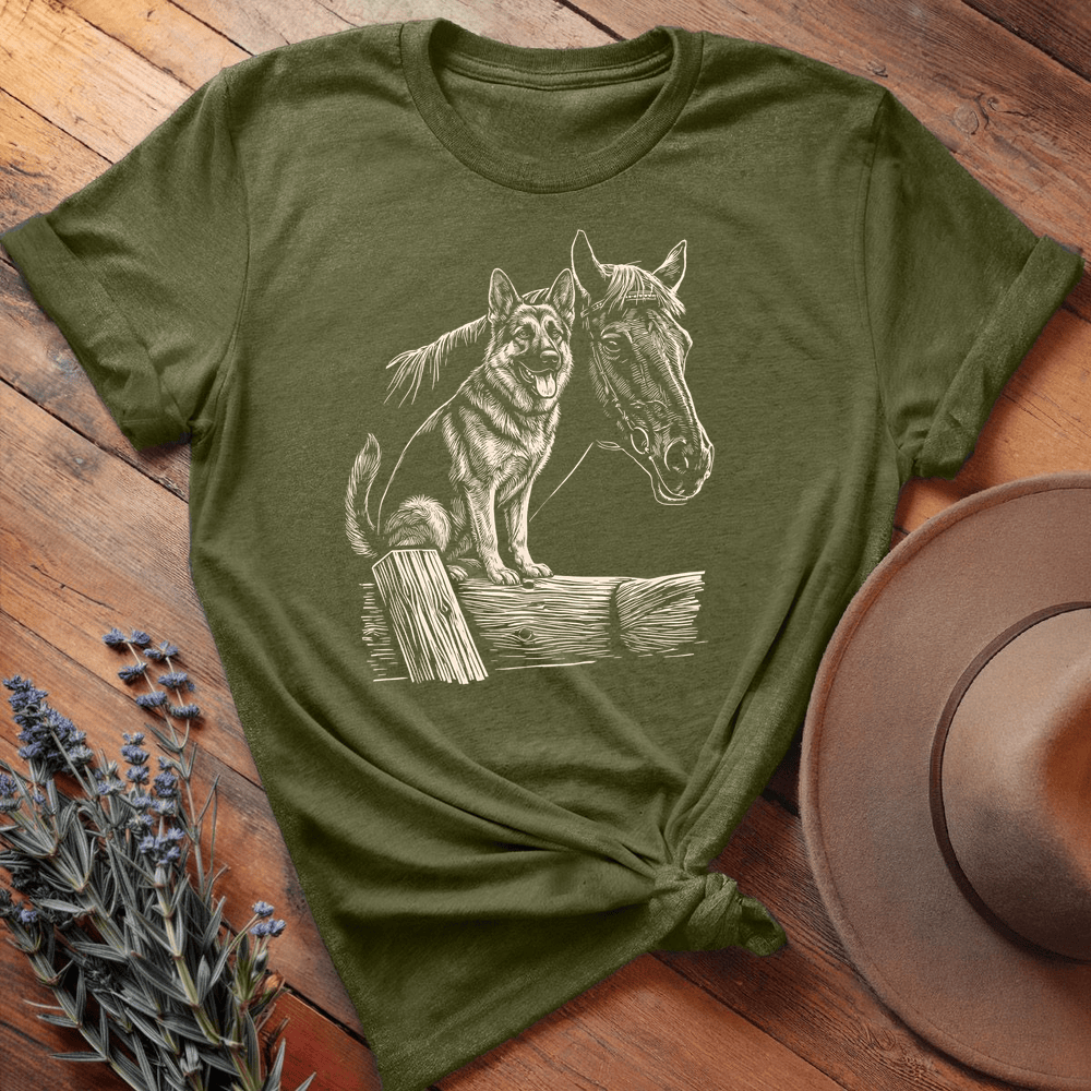 Horse &  German Shepherd - Premium Lightweight Tee - Olive