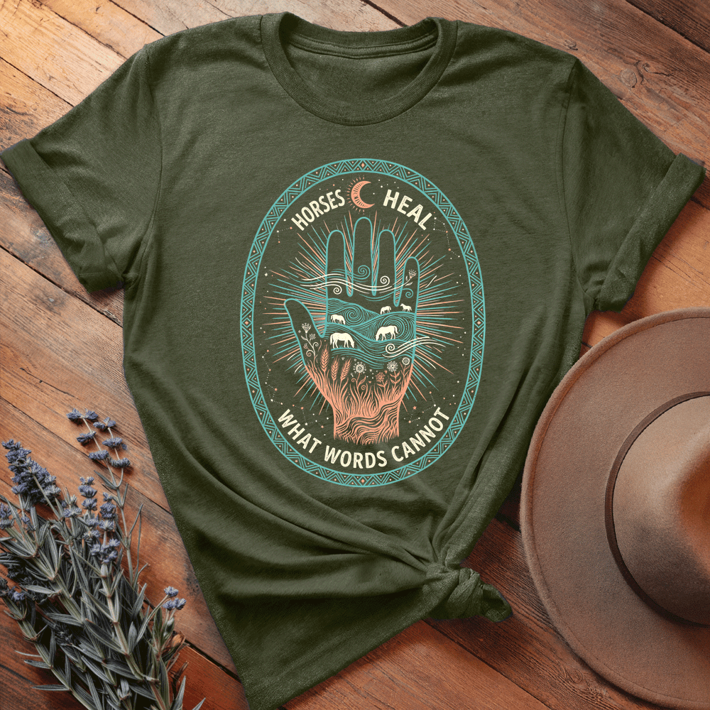 Horses Heal What Words Cannot - Premium Lightweight Tee - Olive