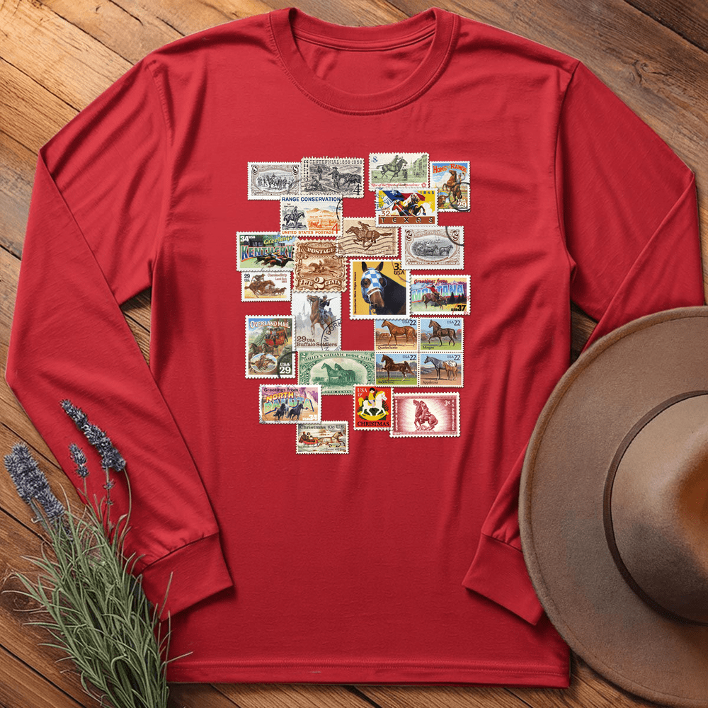 Horses Stamps USA - Long Sleeves - Red