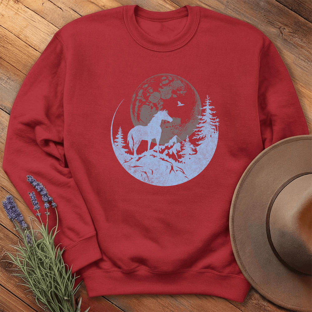 Horse and Full moon Art- Sweatshirt - Red