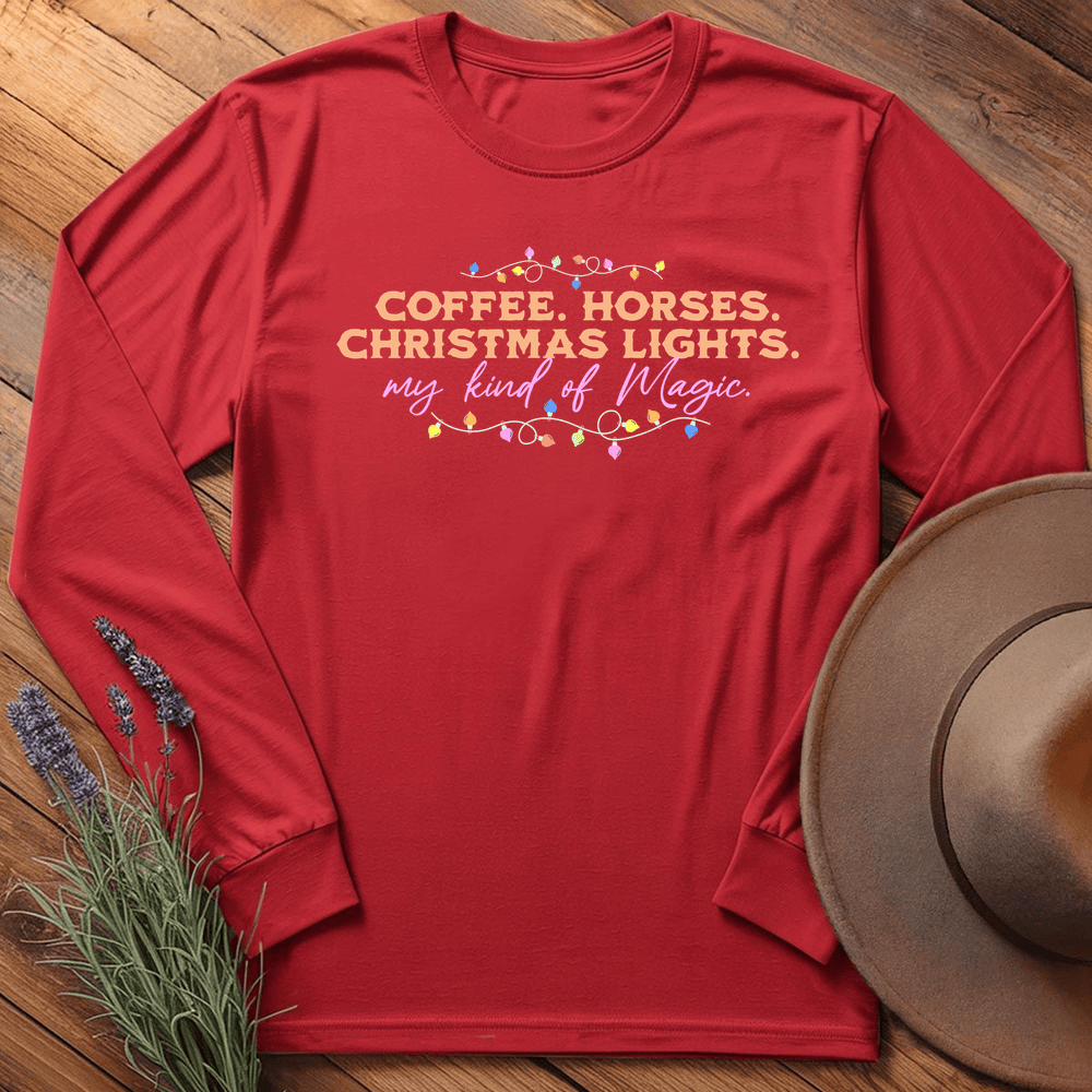 Horses & Christmas Lights - Long Sleeve - Red