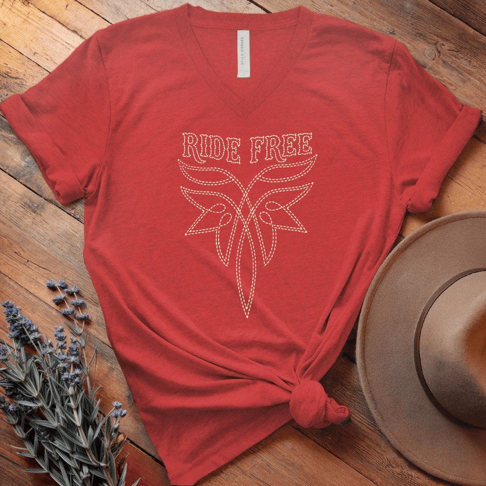 Stitching Ride Free - V-neck - Red