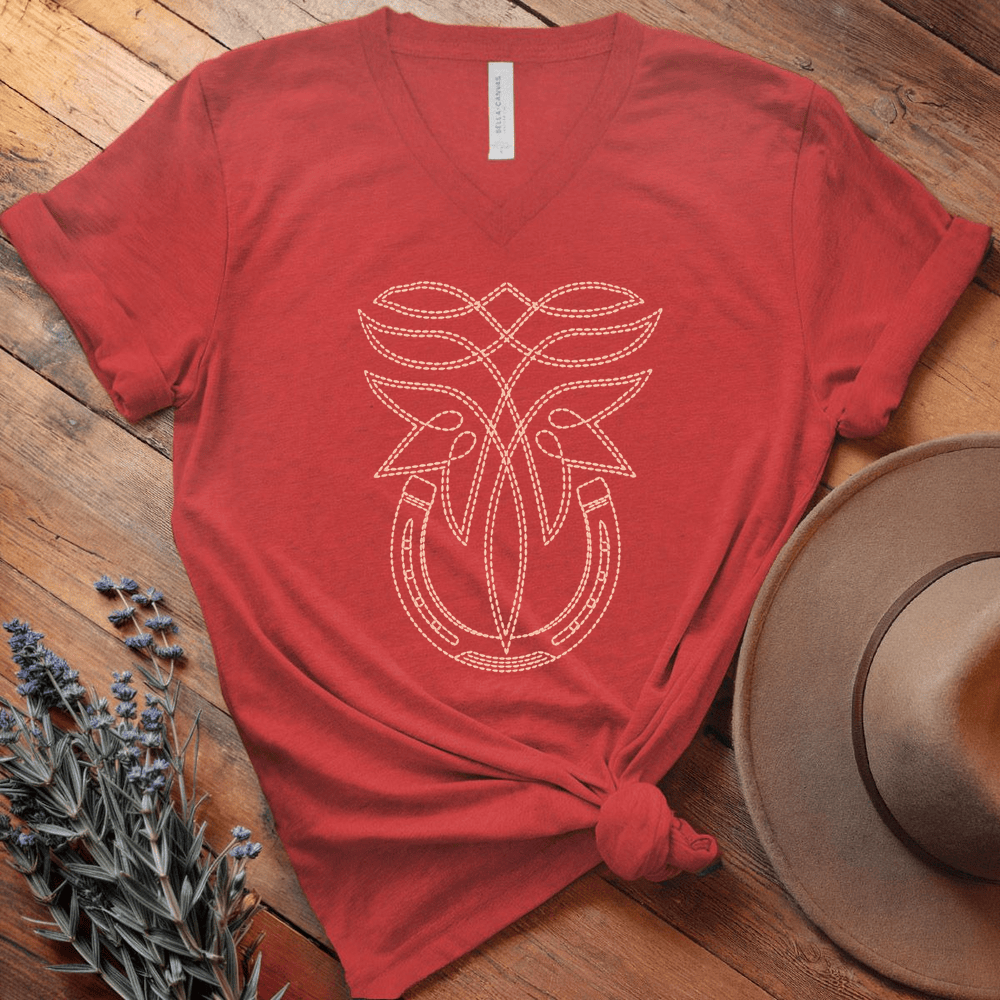 Stitching Horseshoe - V-neck - Red