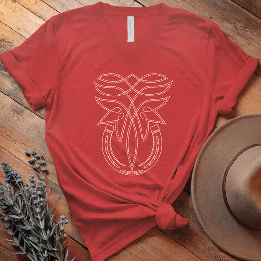 Stitching Horseshoe - V-neck - Red