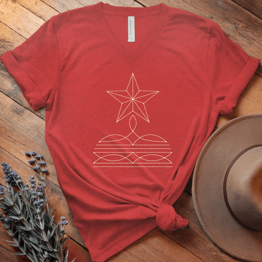 Stitching Star - V-neck - Red