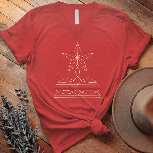 Stitching Star - V-neck - Red