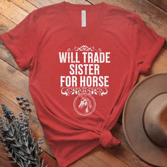 Will Trade Sister for Horse - V-neck - Red