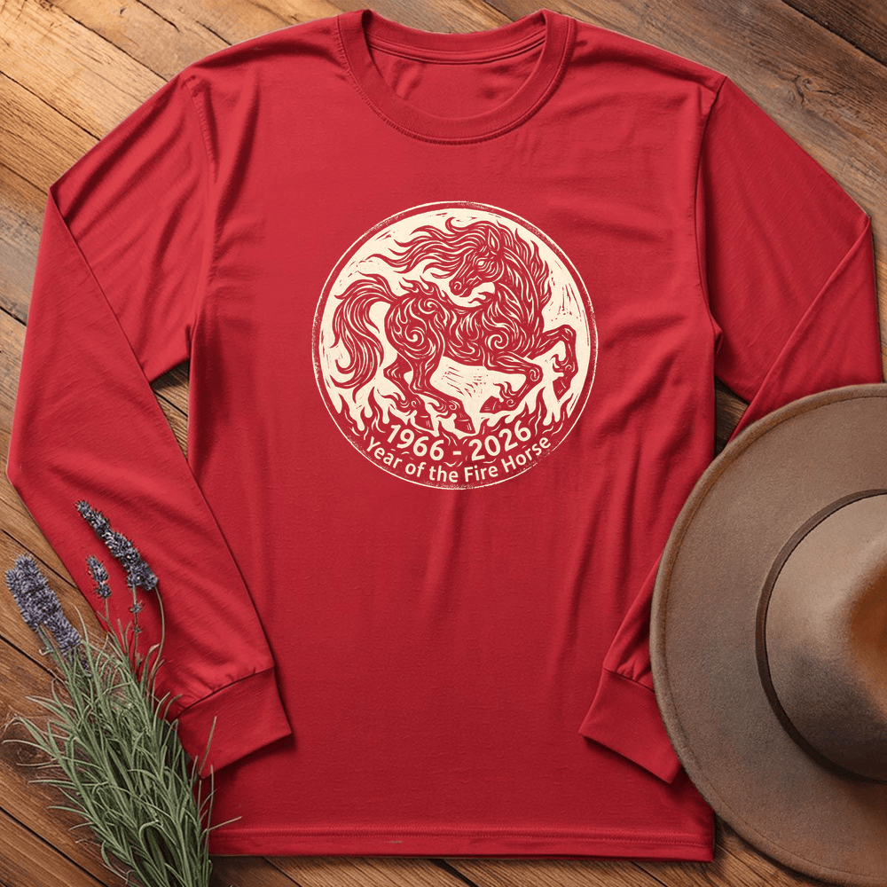 Year Of The Fire Horse 3 - Long Sleeve - Red