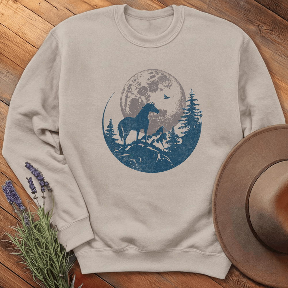 Horse and Full moon Art- Sweatshirt - Sand