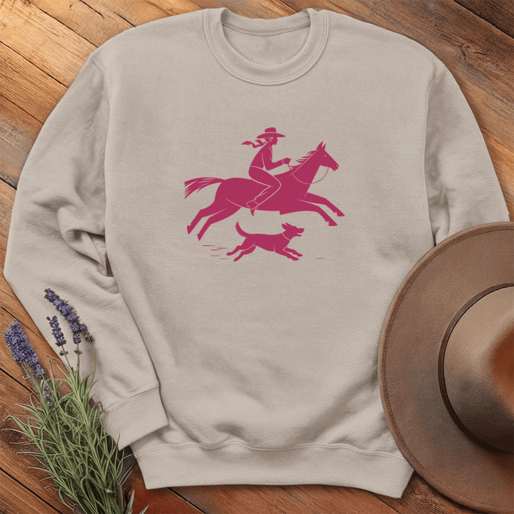 Cowgirl and dog - Sweatshirt - Sand