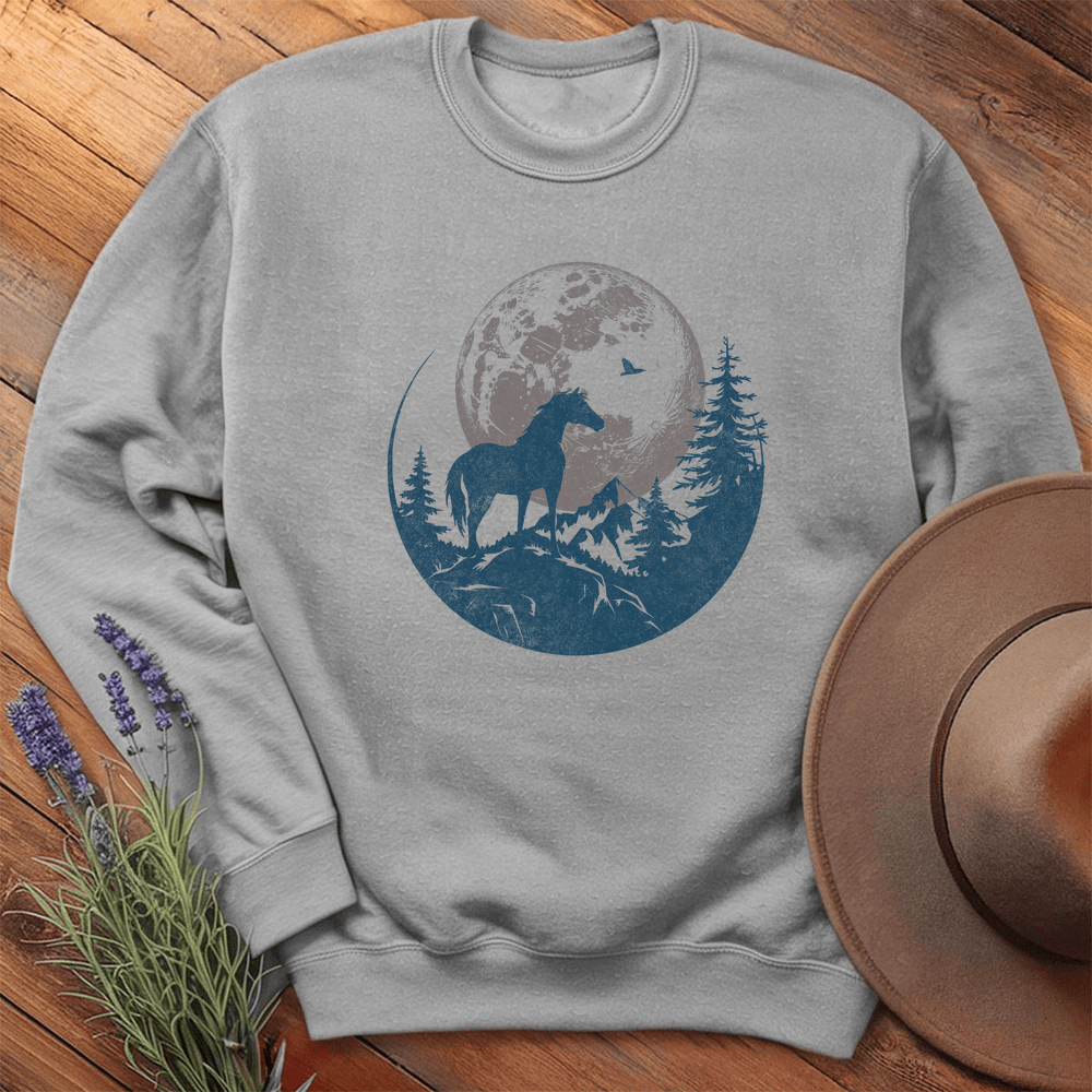 Horse and Full moon Art- Sweatshirt - Sport Grey