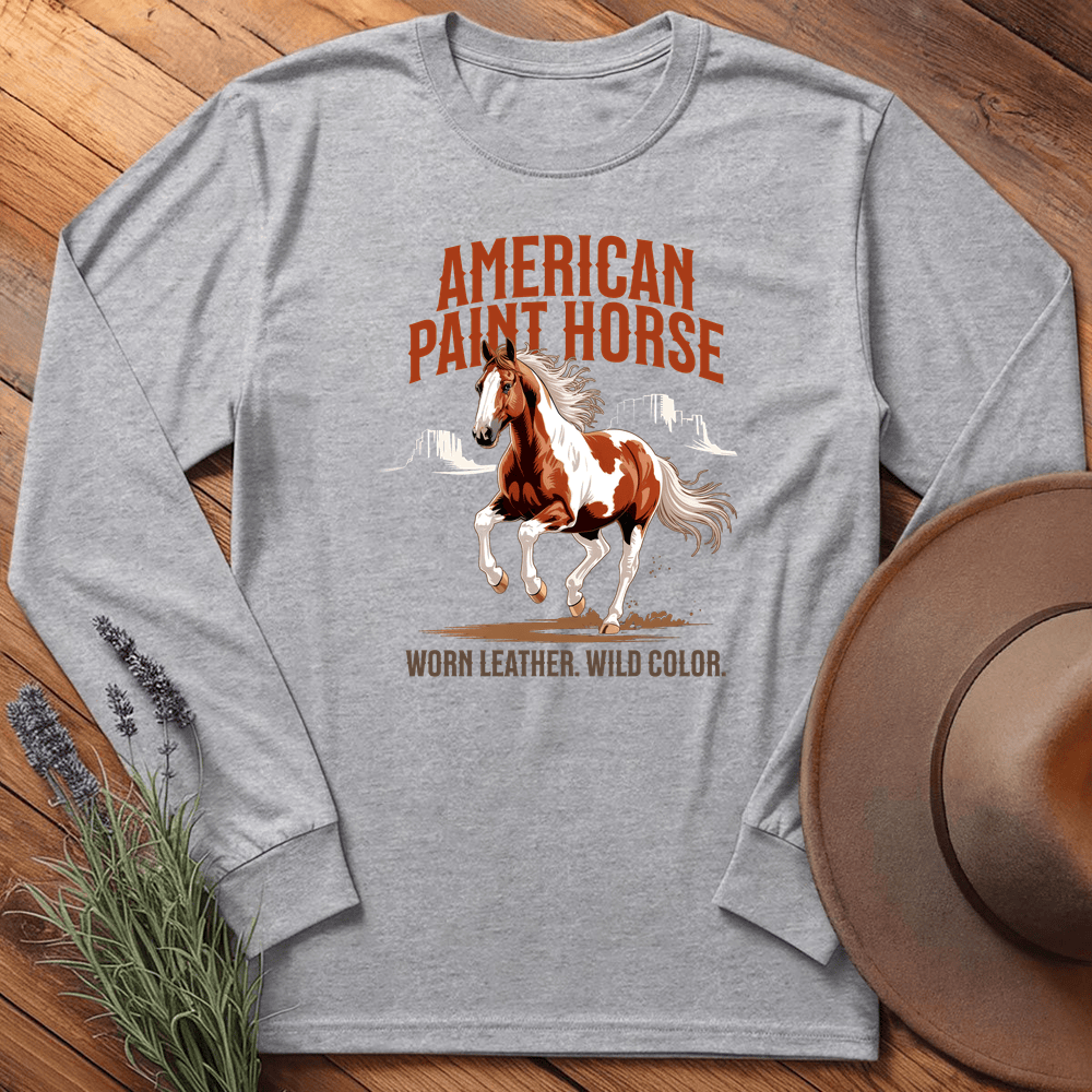 Breed Spirit, American Paint Horse - Long Sleeve - Sport Grey