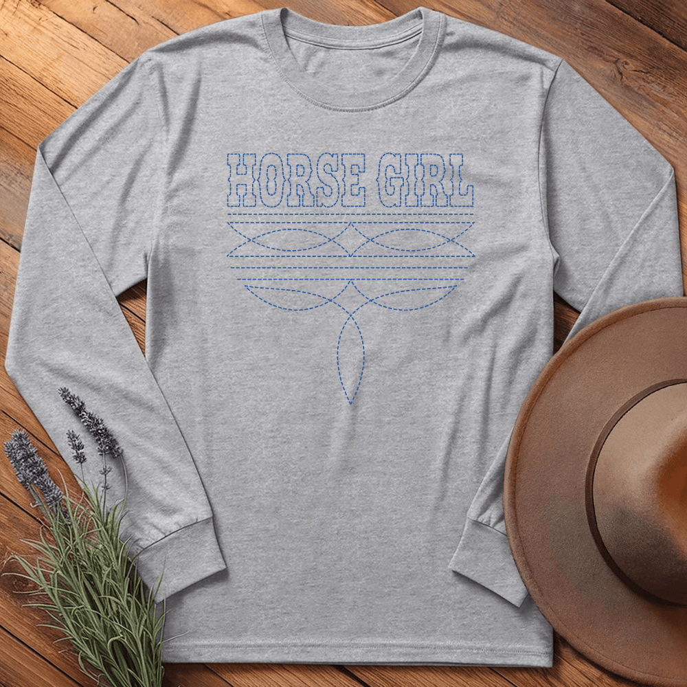 Stitching Horse Girl - Long Sleeve - Sport Grey
