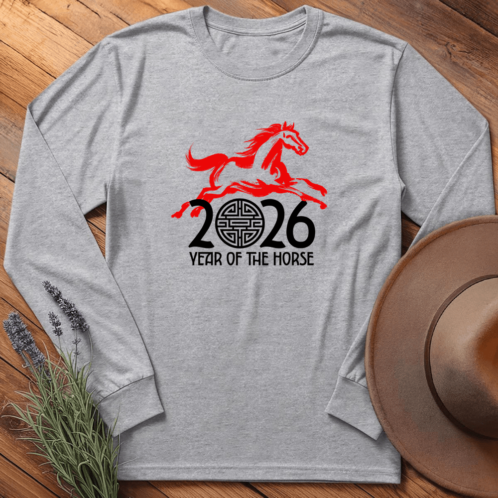 Year Of The Horse 10 - Long Sleeve - Sport Grey