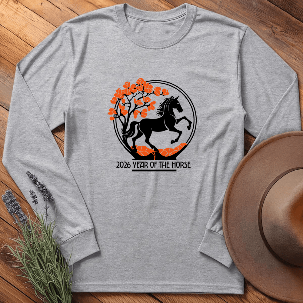 Year Of The Horse 8 - Long Sleeve - Sport Grey