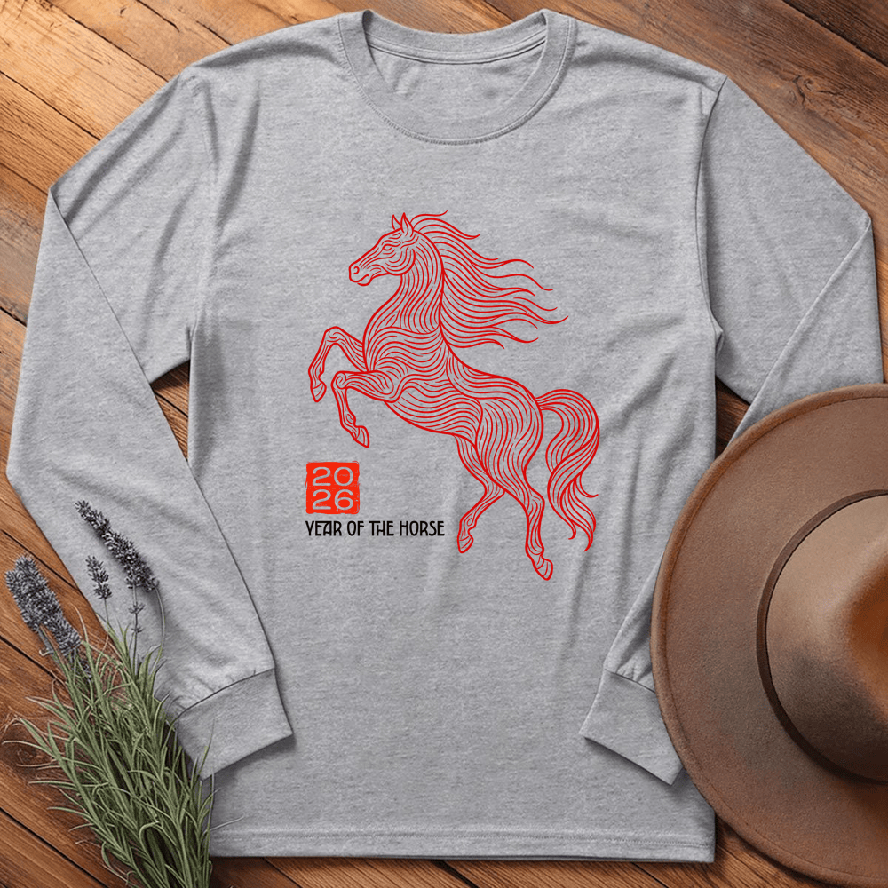 Year Of The Horse 7 - Long Sleeve - Sport Grey
