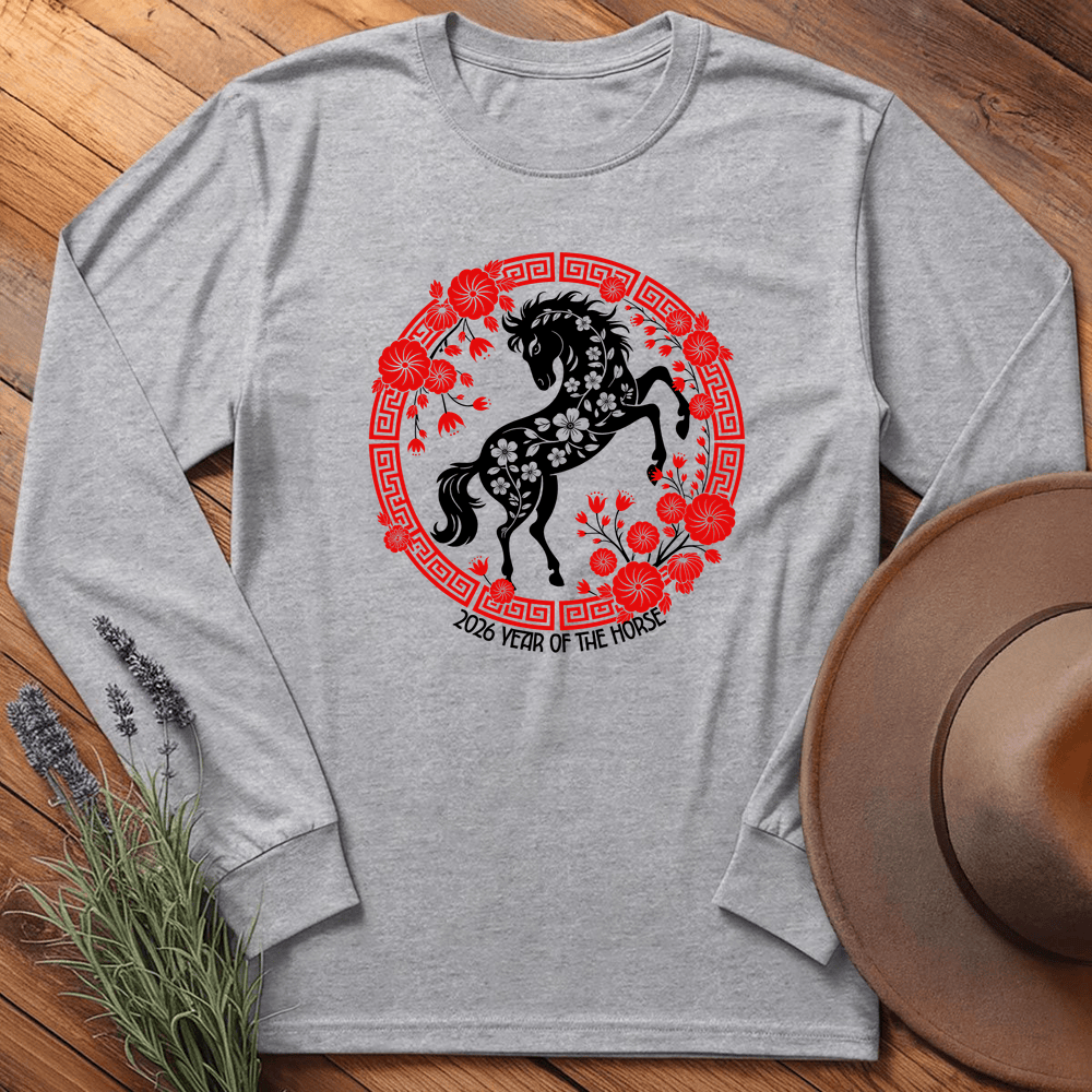 Year Of The Horse 9 - Long Sleeve - Sport Grey