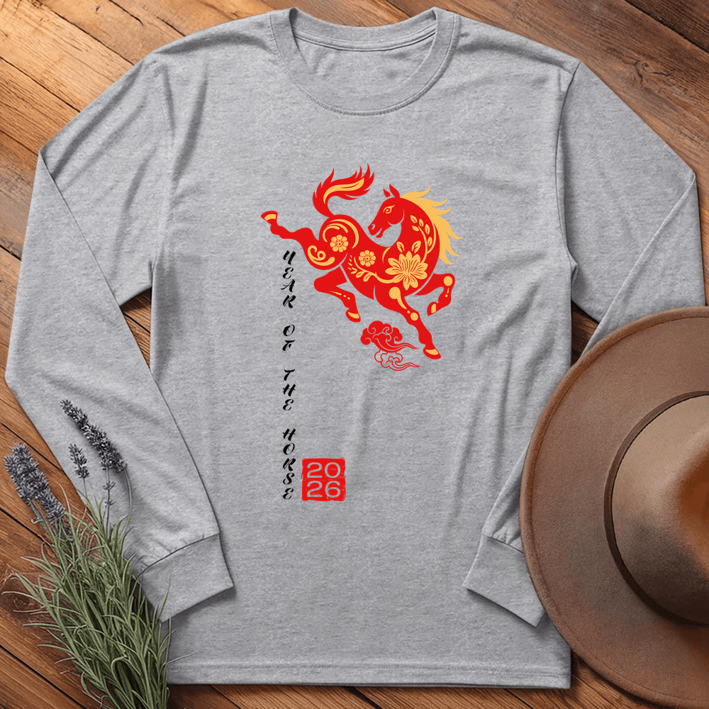 Year Of The Horse 6 - Long Sleeve - Sport Grey