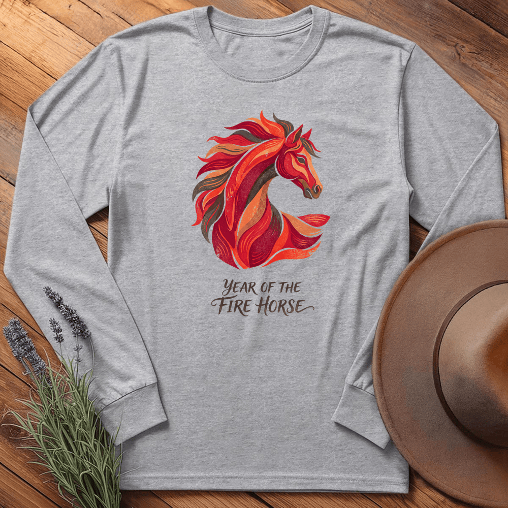 Year Of The Fire Horse 6 - Long Sleeve - Sport Grey