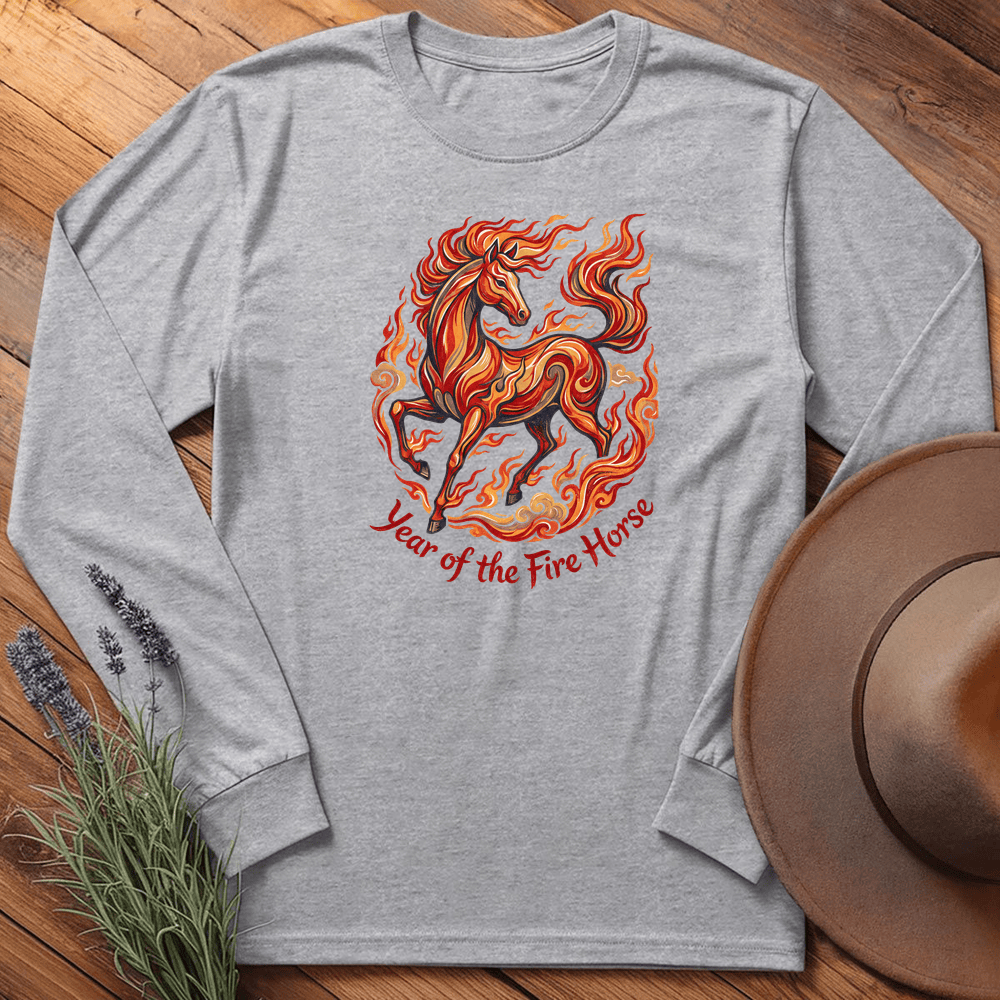 Year Of The Fire Horse 8 - Long Sleeve - Sport Grey