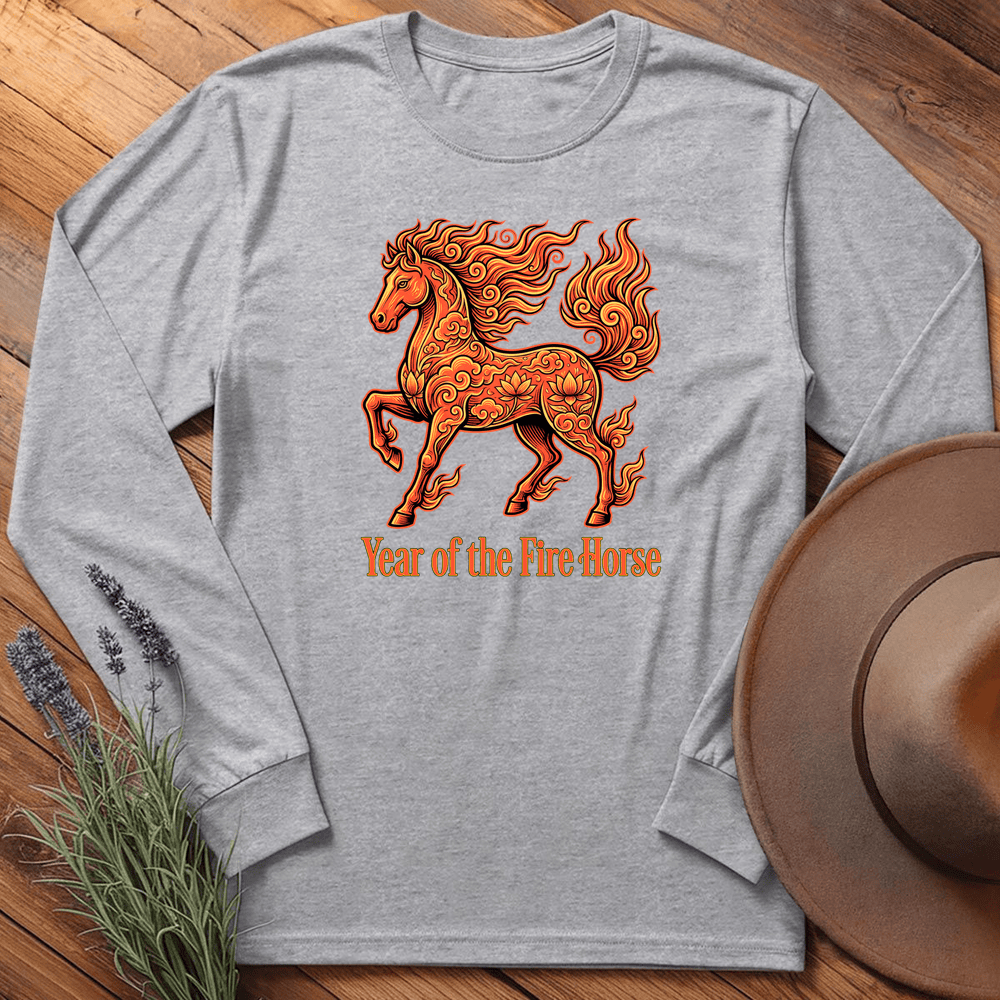 Year Of The Fire Horse 10 - Long Sleeve - Sport Grey