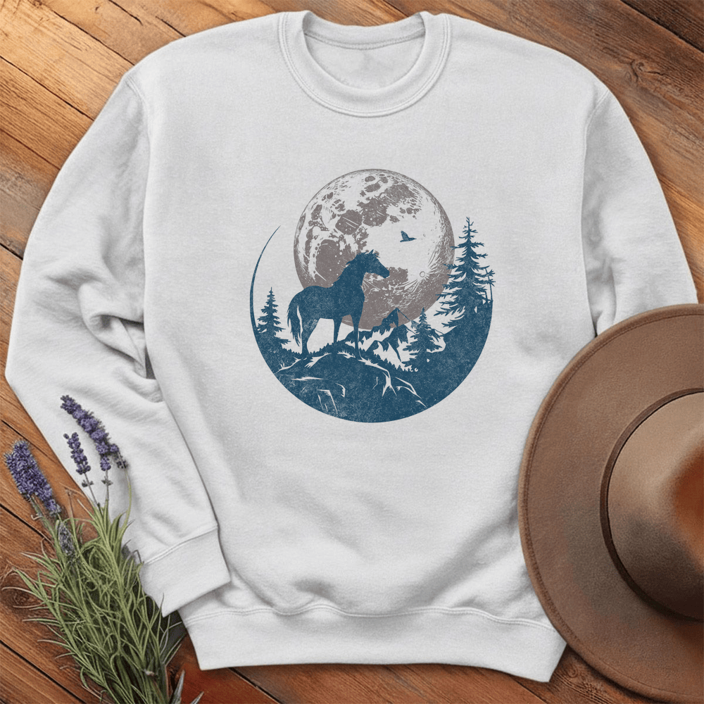 Horse and Full moon Art- Sweatshirt - White