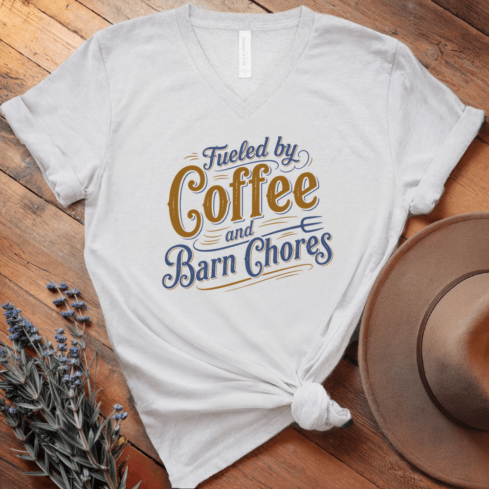 Fueled by Coffee and Barn Chores - V-neck - White