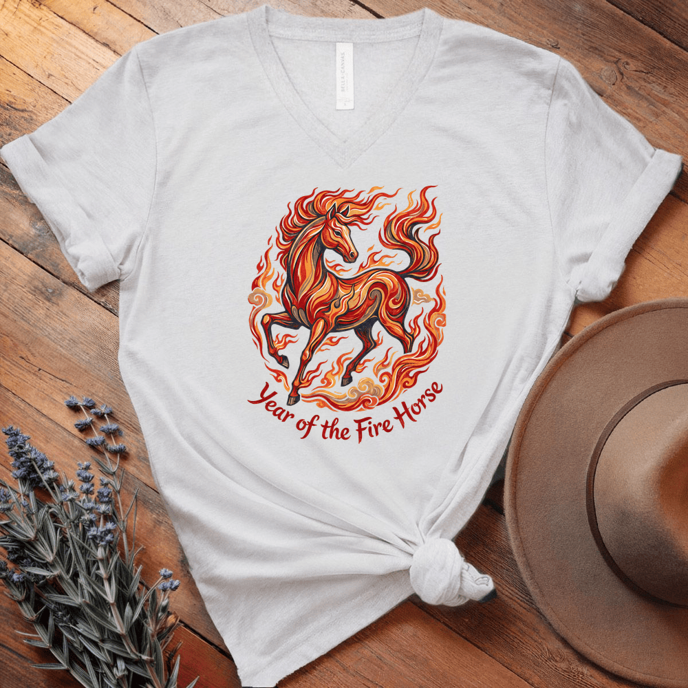 Year Of The Fire Horse 8 - V-neck - White